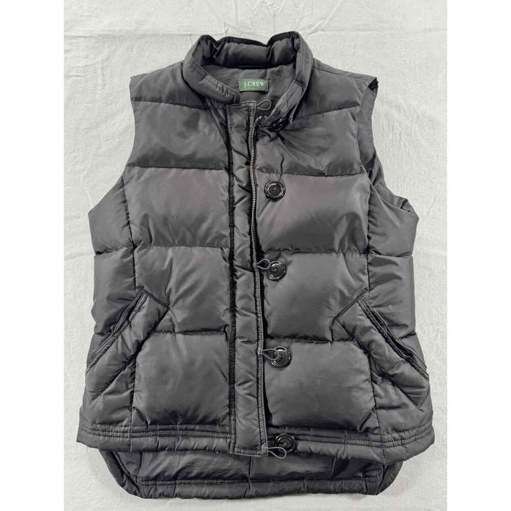 J.Crew Women’s Black Down Puffer Vest Zip Button Front Small Medium AS IS